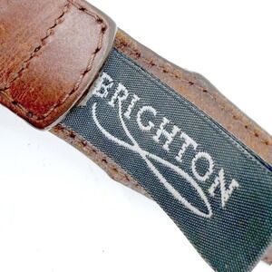 Brighton Leather Belt Mens 42 Brown Woven Inlay Western Silver Buckle 42 90107